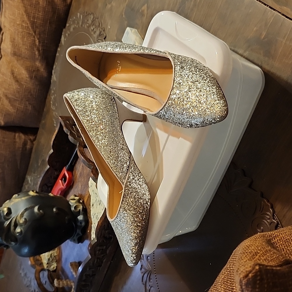Silver glitter pumps Wide fit